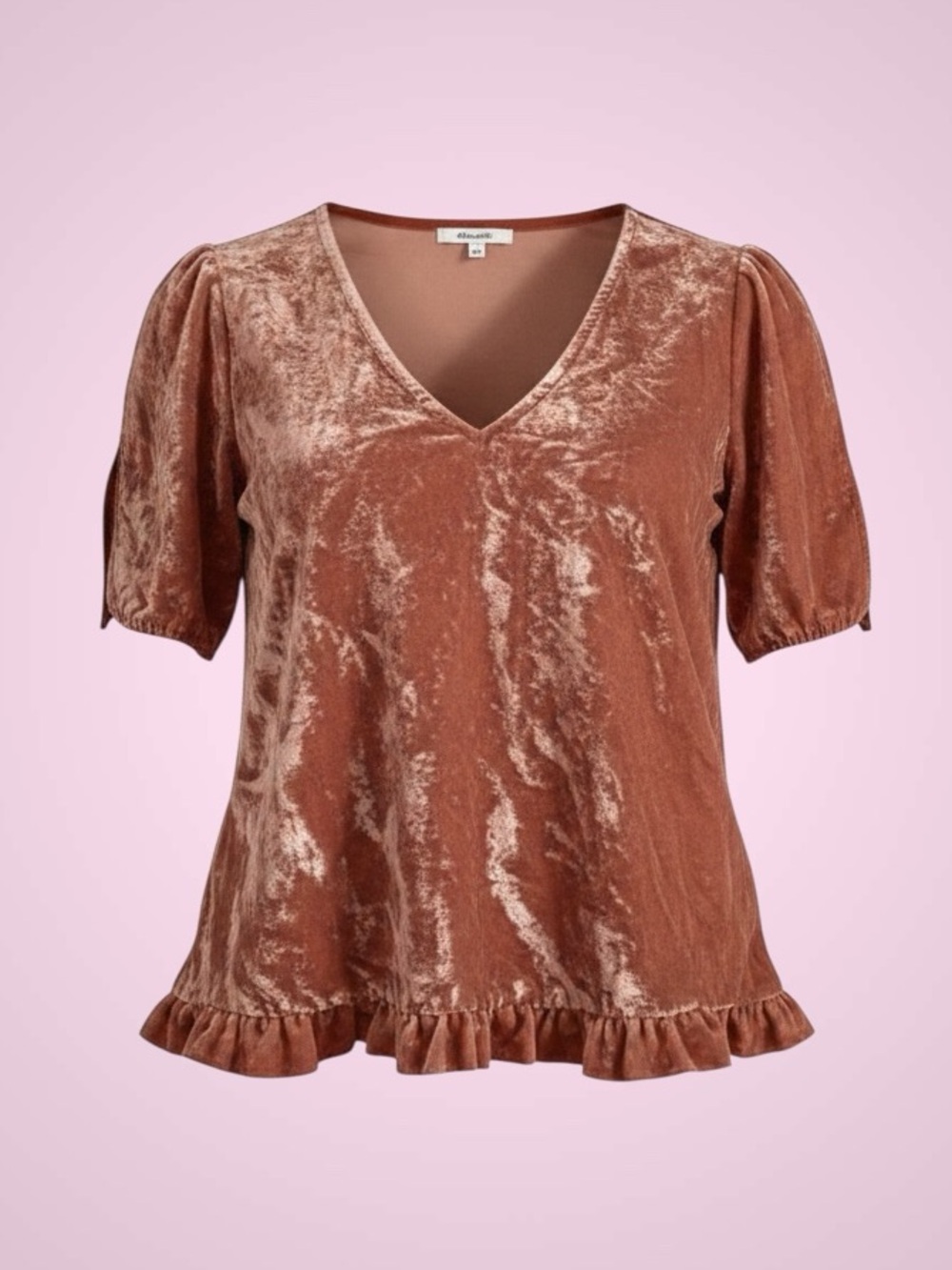 Madewell🎀Orange/Coral Crushed Velvet Ruffle Hem Top🎀Size M🎀Versatile&Chic🎀